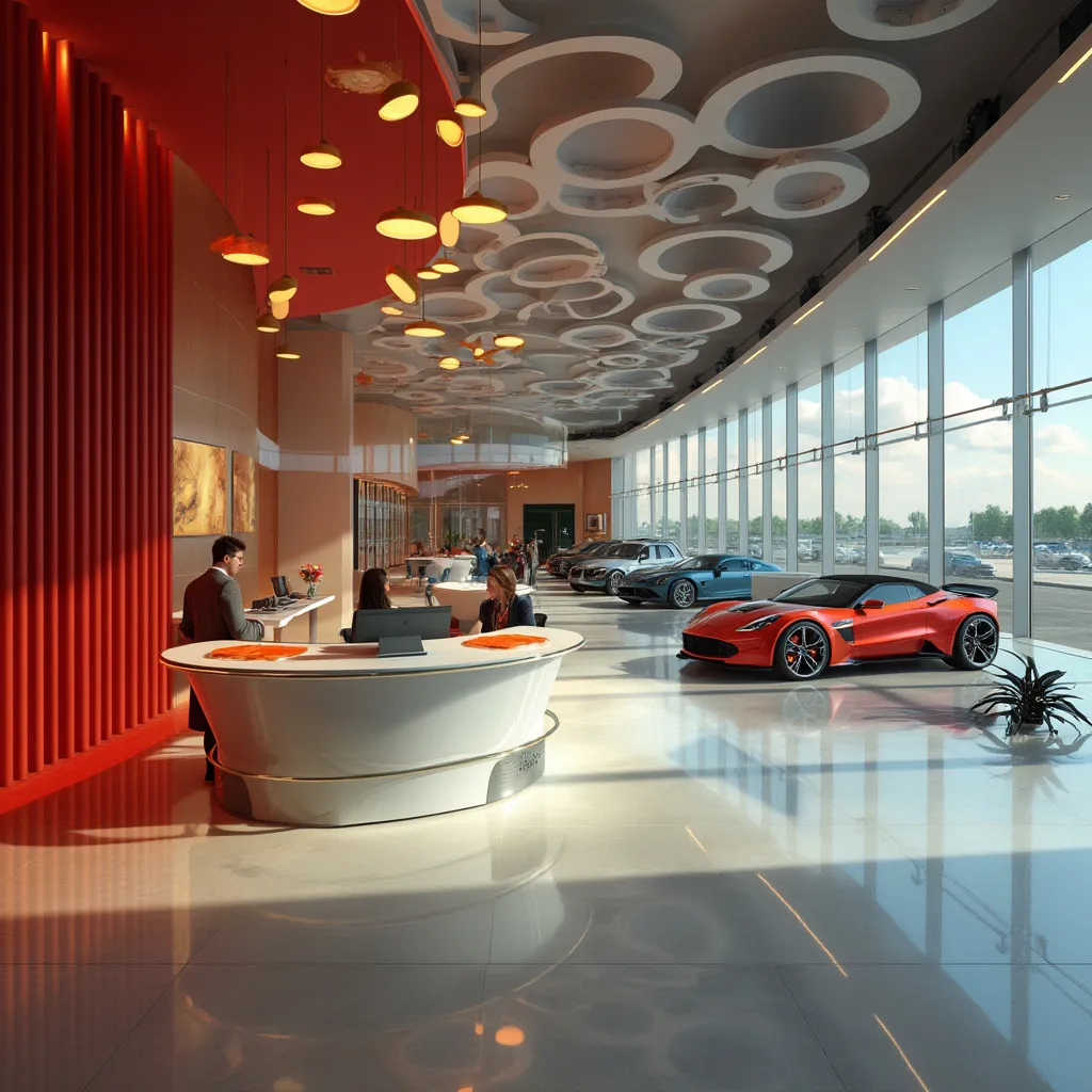 Área de recepción de Autoshop Futurista